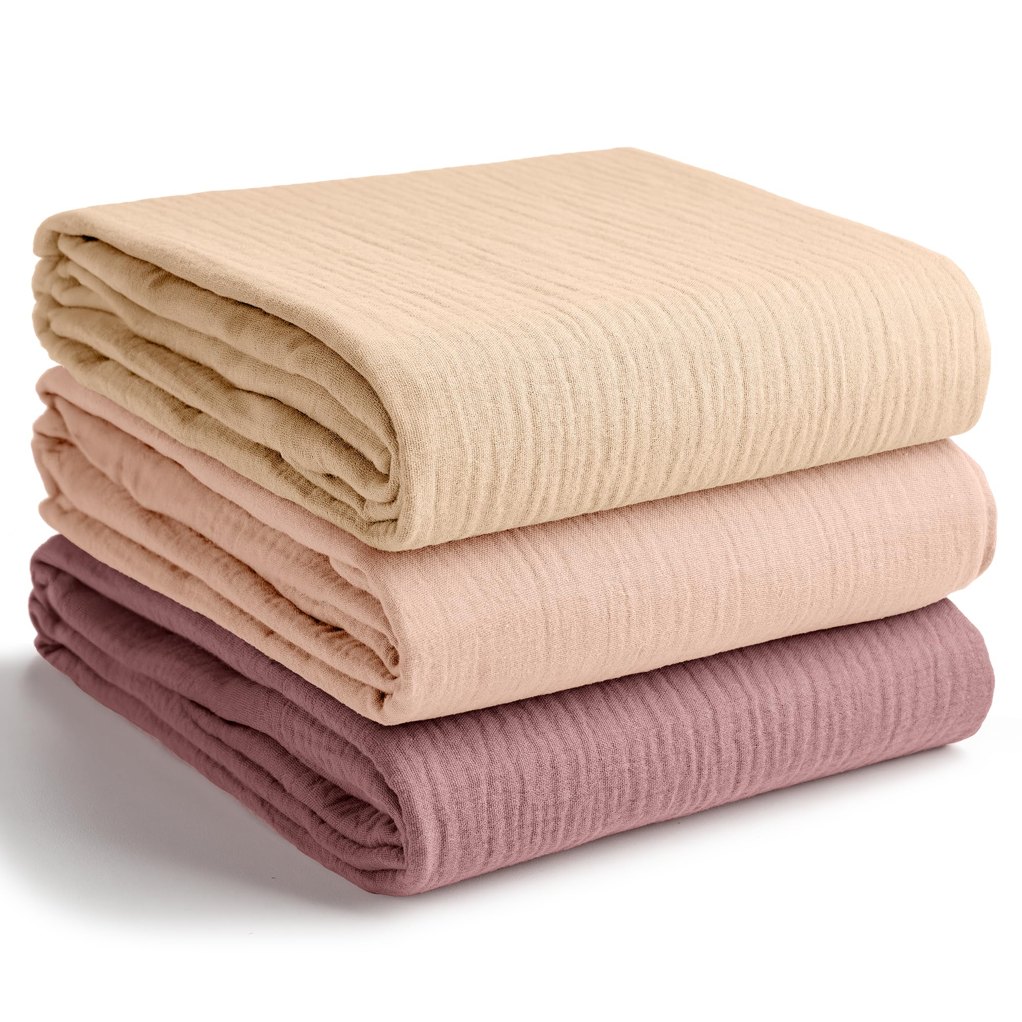 Comfy Cubs Muslin Swaddle Blankets 3-Pack - 107 x 107 cm, Soft 100% Cotton Baby Blanket Set, Large Swaddling Wraps for Newborns - Self-Soothing Baby Swaddle - Cream, Blush, Mauve