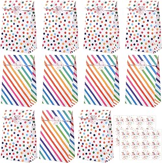 Doryum Colorful Kraft Paper Bags with Stickers, 24pcs Rainbow Party Paper Bag Bulk, 2 Styles Party Favor Bags Kraft Paper Candy Gift Bags for Birthday, Wedding,Party Celebrations