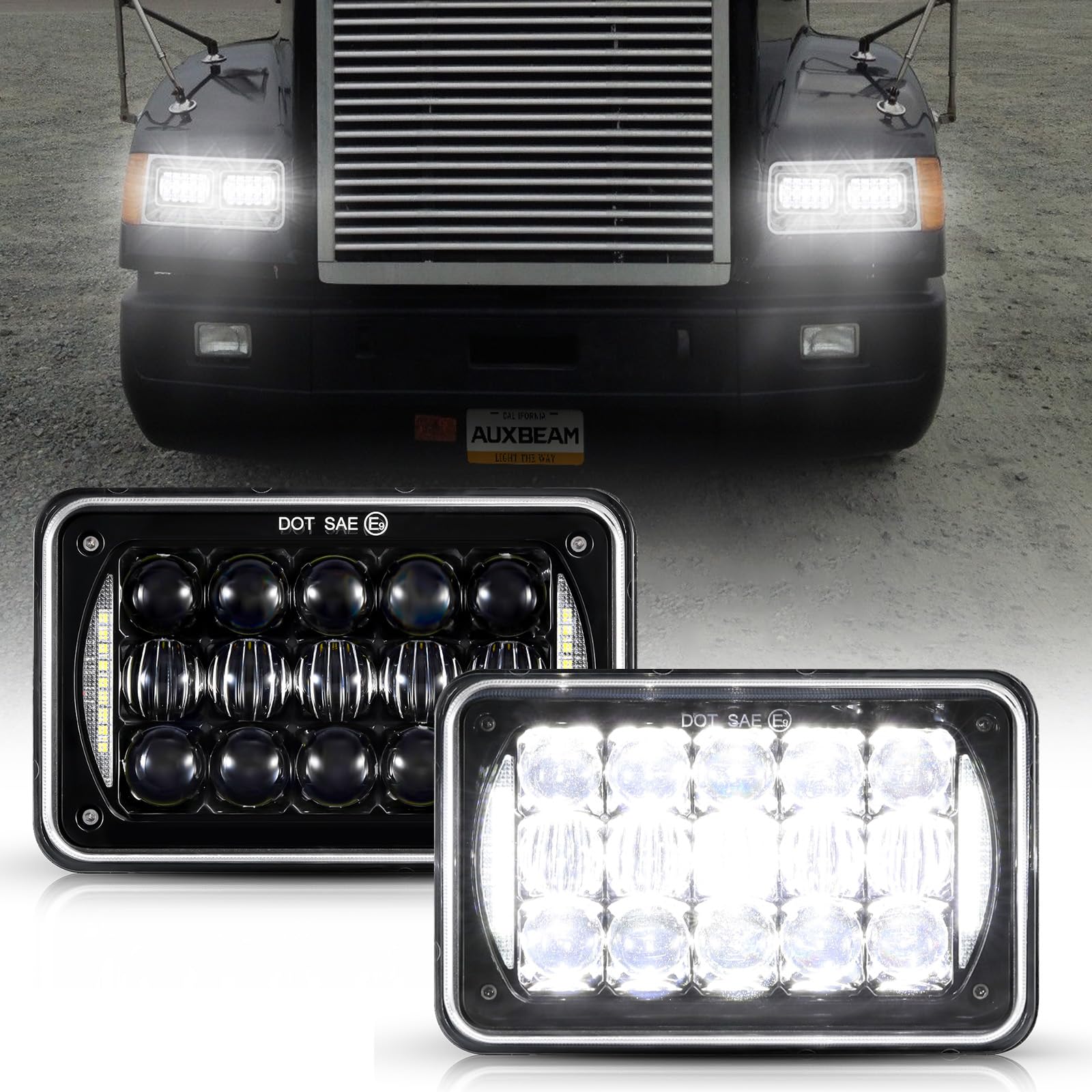 Amazon.com: Auxbeam 4x6 LED Headlights Rectangular Headlamps Hi/Lo ...