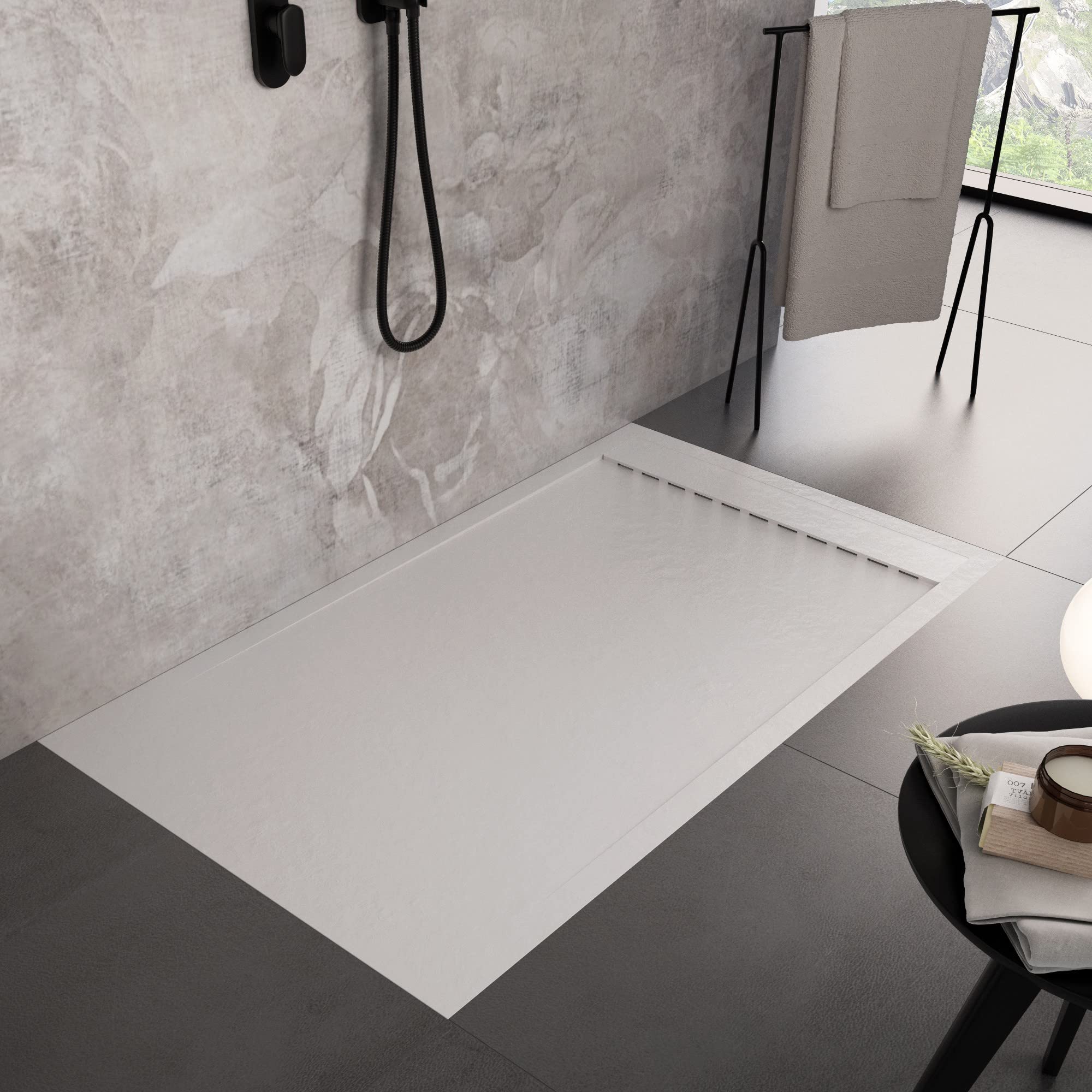 Piatto doccia bianco con scarico laterale griglia inox e piletta STAR PRESTIGE - 80x160