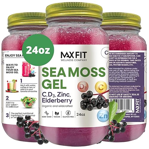 Gel de musgo marino con vitaminas de saúco, 24 onzas, gel de musgo marino de oro silvestre de Santa Lucía, 92 vitaminas y minerales, puro crudo y