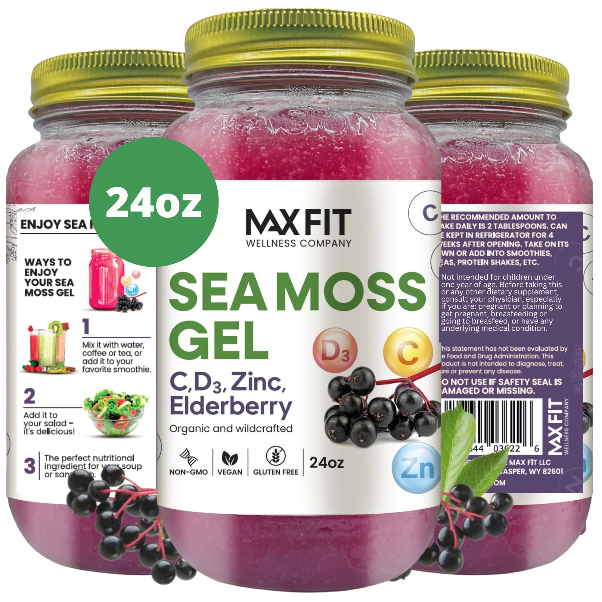 Sea Moss Gel Elderberry Vitamins 24oz Wildсrafted Gold Sea Moss Gel from Saint Lucia | 92 Vitamins and Minerals | Pure Raw+Non-GMO