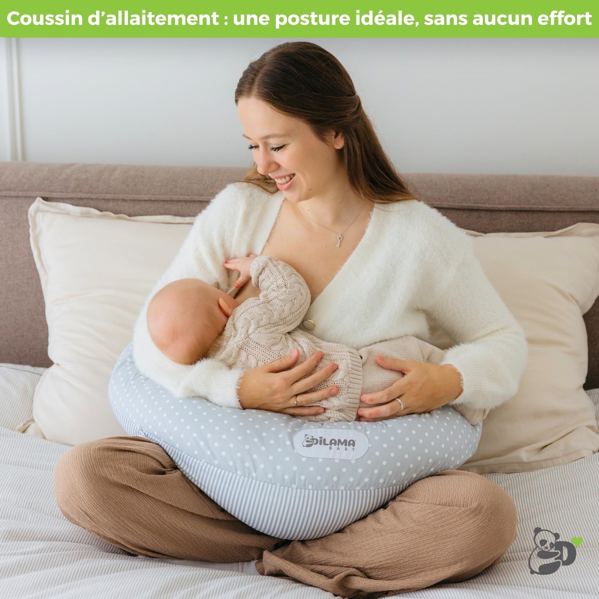 Dilamababy Coussin de Grossesse et d’Allaitement en Flocons de Mousse Mémoire et Boules de Fibre – Oreiller de Maternité Ergonomique – Housse Coton Amovible – Fabriqué en Italie