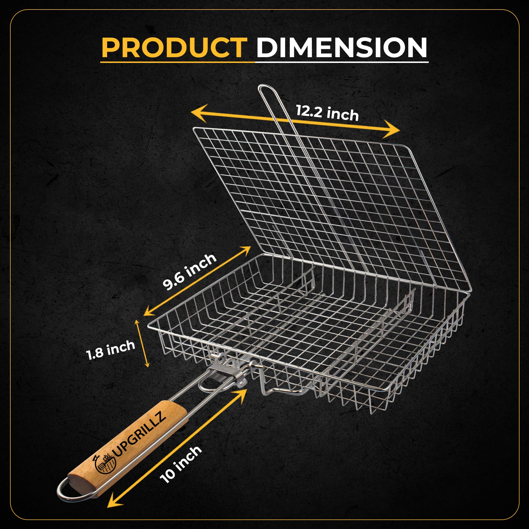 Cesta de parrilla de pescado para barbacoa al aire libre, cesta de acero inoxidable para asar verduras con asa desmontable y plegable con bolsa de transporte