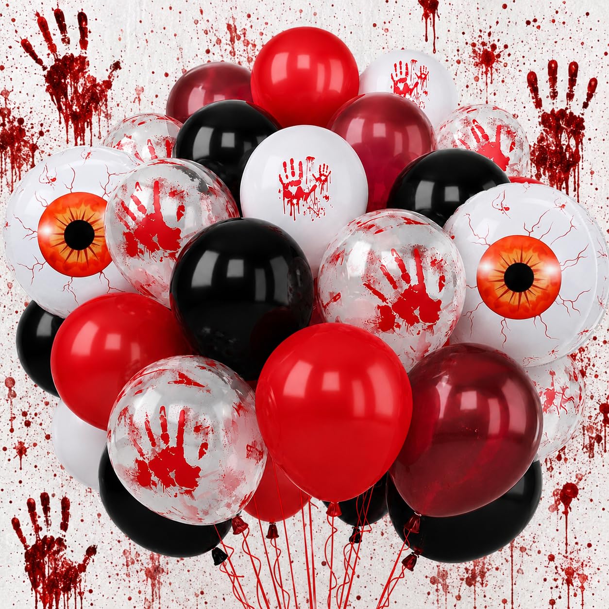 Froova Halloween Bloody Scary Balloons Red Black Hand Print Eye Balloons