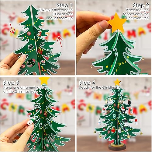 Miniatura 4 de Decoración de escritorio de árbol de Navidad de madera, calendario de adviento para árbol de Navidad, decoración de mesa con adornos