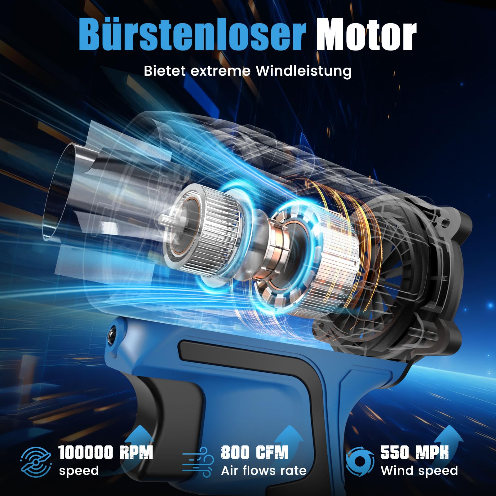 Soffiatore Compatibile con Bosch 18V Professional & Core batteria, senza spazzole, ad alta velocità, soffiatore per foglie, per campeggio, pulizia e officina (batteria non inclusa)