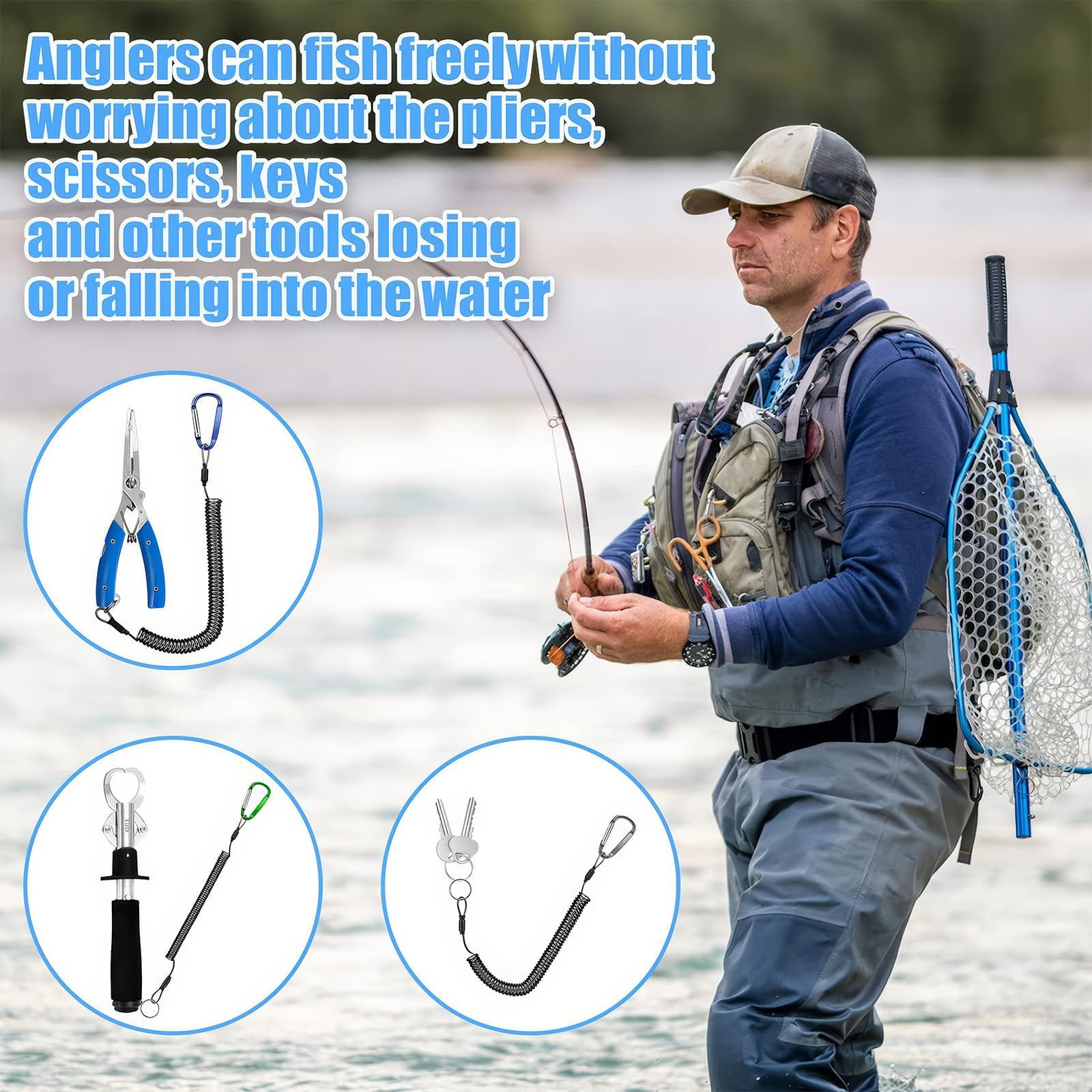 6 PCS Portachiavi Spirale Portachiavi a Molla Spirale con Moschettone Portachiavi Estensibile Cordini da Pesca Cordino di Sicurezza per Canottaggio Kayak Campeggio e Caccia - 5