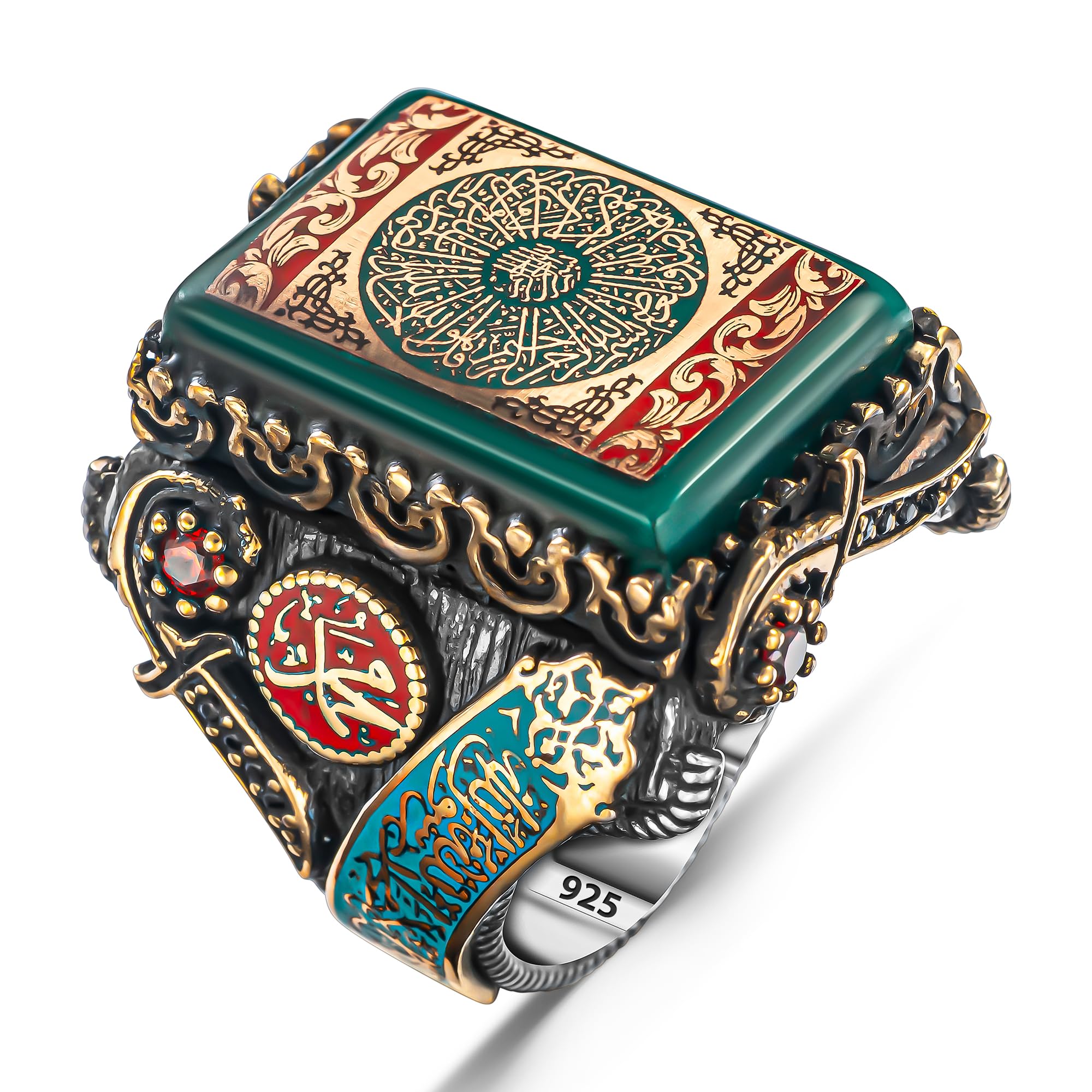 Takilingo 925 Sterling Silver Big Surah Al-Fatihah Written Islamic Men's Ring Muslim Allah Muhammed Shadada Religious Ring