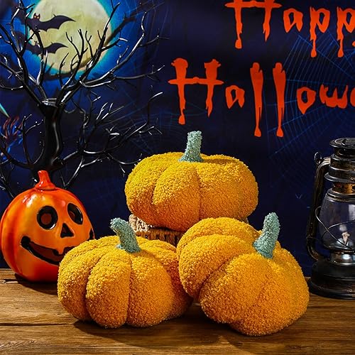 Miniatura 5 de Namalu 3 almohadas de calabaza 3D, cojines de felpa suaves de calabaza para sofá, decoración de calabaza rellena para otoño, Acción de Gracias,