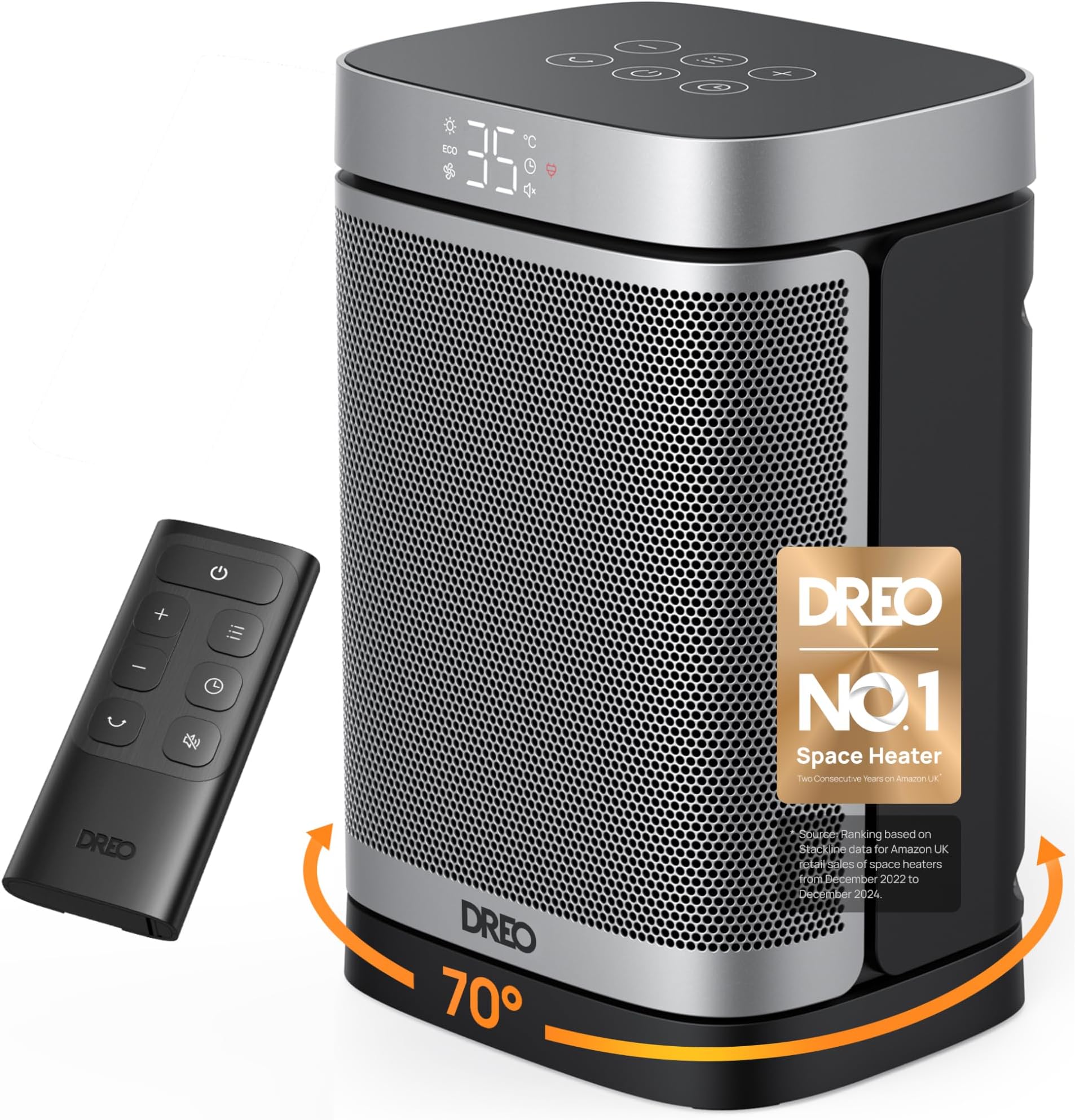 Electric Space Heater, 70° Oscillating Portable Heaters for Home, 1500W PTC Ceramic Heater with Thermostat, Remote Control, 3 Mode 3 Speed, 1-12H Timer, Overheat & Tip-Over Protection, ECO-Mode