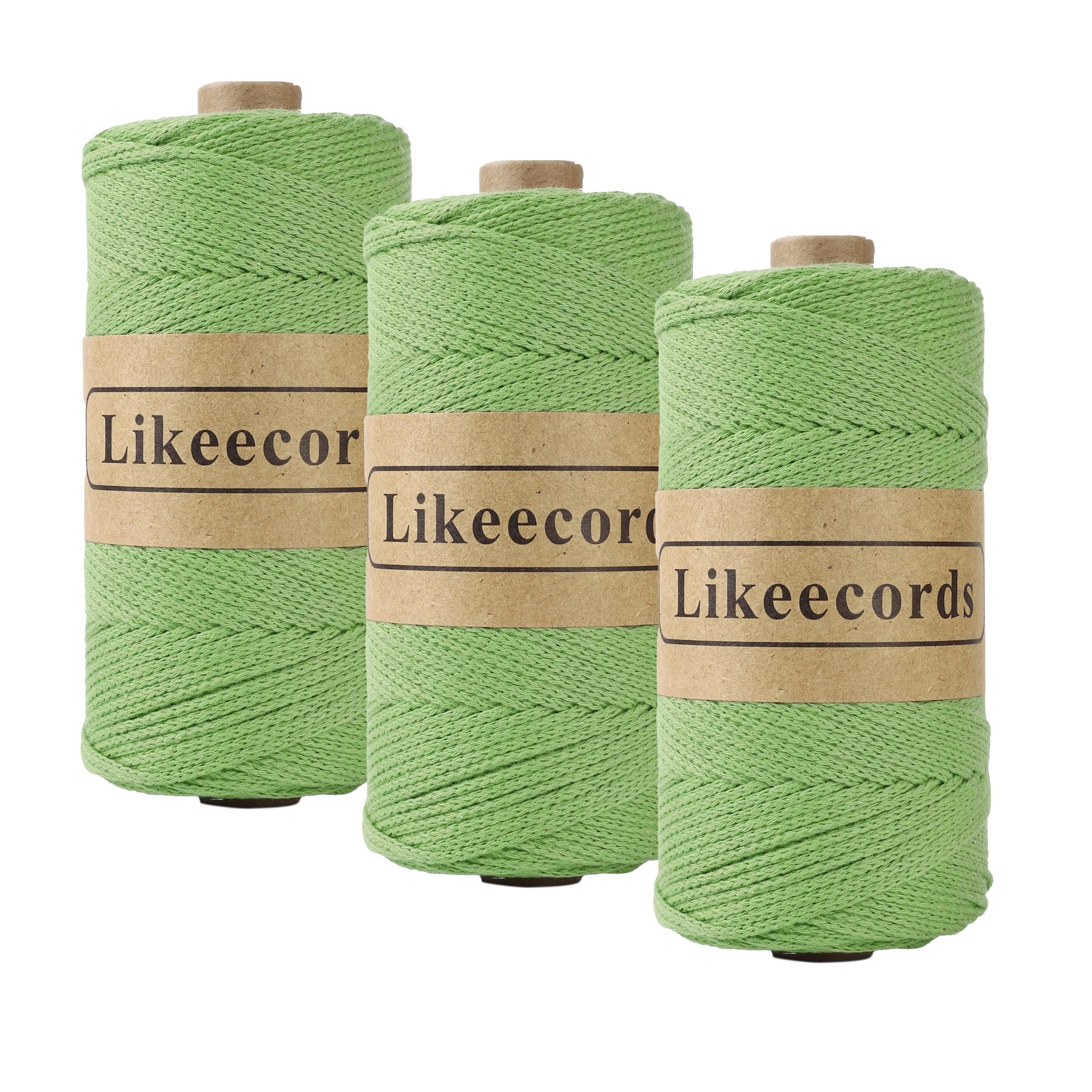 Likeecords 100% Cotton Crochet Yarn for Bag,3 Rolls/Pack 2mm x 510m,Macrame Cord,Chunky Yarn for Crocheting Handbag, Purse,Blankets Crafts Projects (Green)