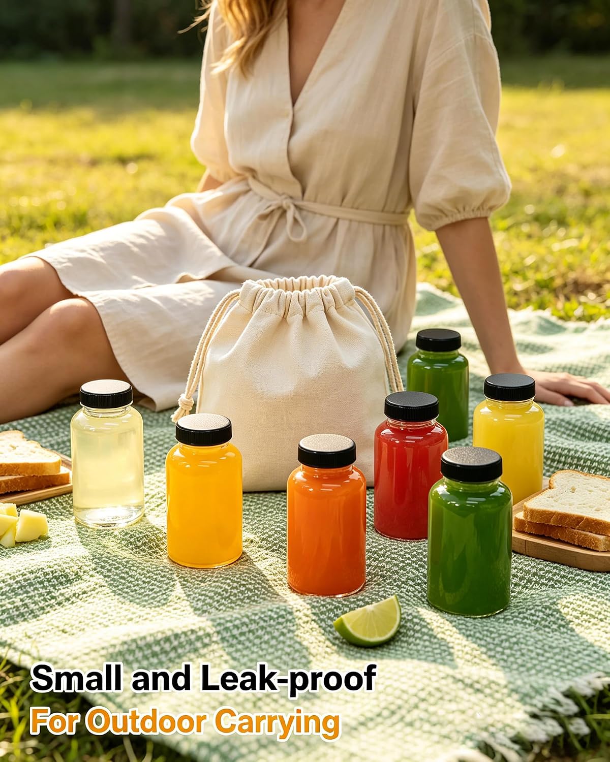 4oz 24 Pack Ginger Shot Glass Juice Bottles with Caps & Labels - Reusable Jars Travel Size Containers for Juice, Whiskey, Samples - Wide Mouth, Leakproof, Dishwasher Safe