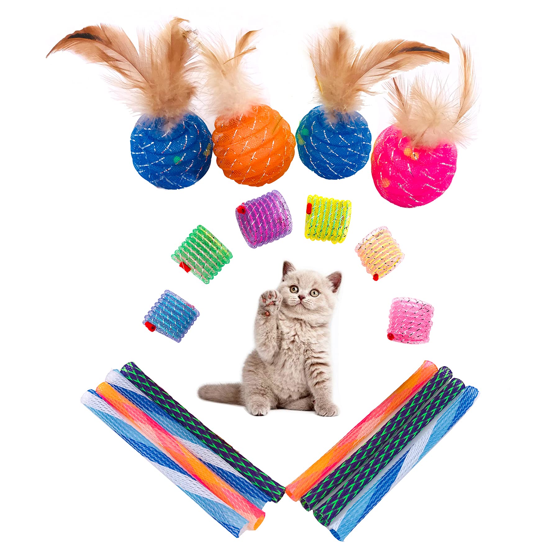 Set Di 9 Palline Interattive Per Gatti – Con Piume, Elastiche E Rimbalzanti, A Tema Basket, Calcio E Baseball