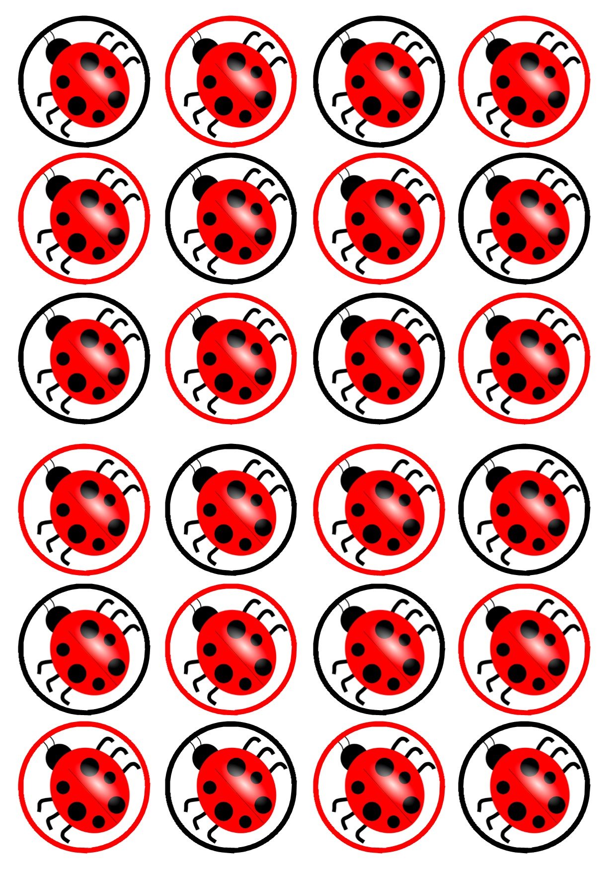 Buy 24 Ladybird Ladybug Edible Cupcake Toppers - wafer card disc cake decorations STAND UP ...