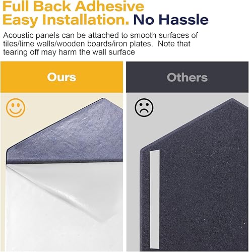 Miniatura 4 de Paquete de 12 paneles acústicos insonorizados, paneles acústicos de alta densidad que absorben el sonido con paneles autoadhesivos a prueba de