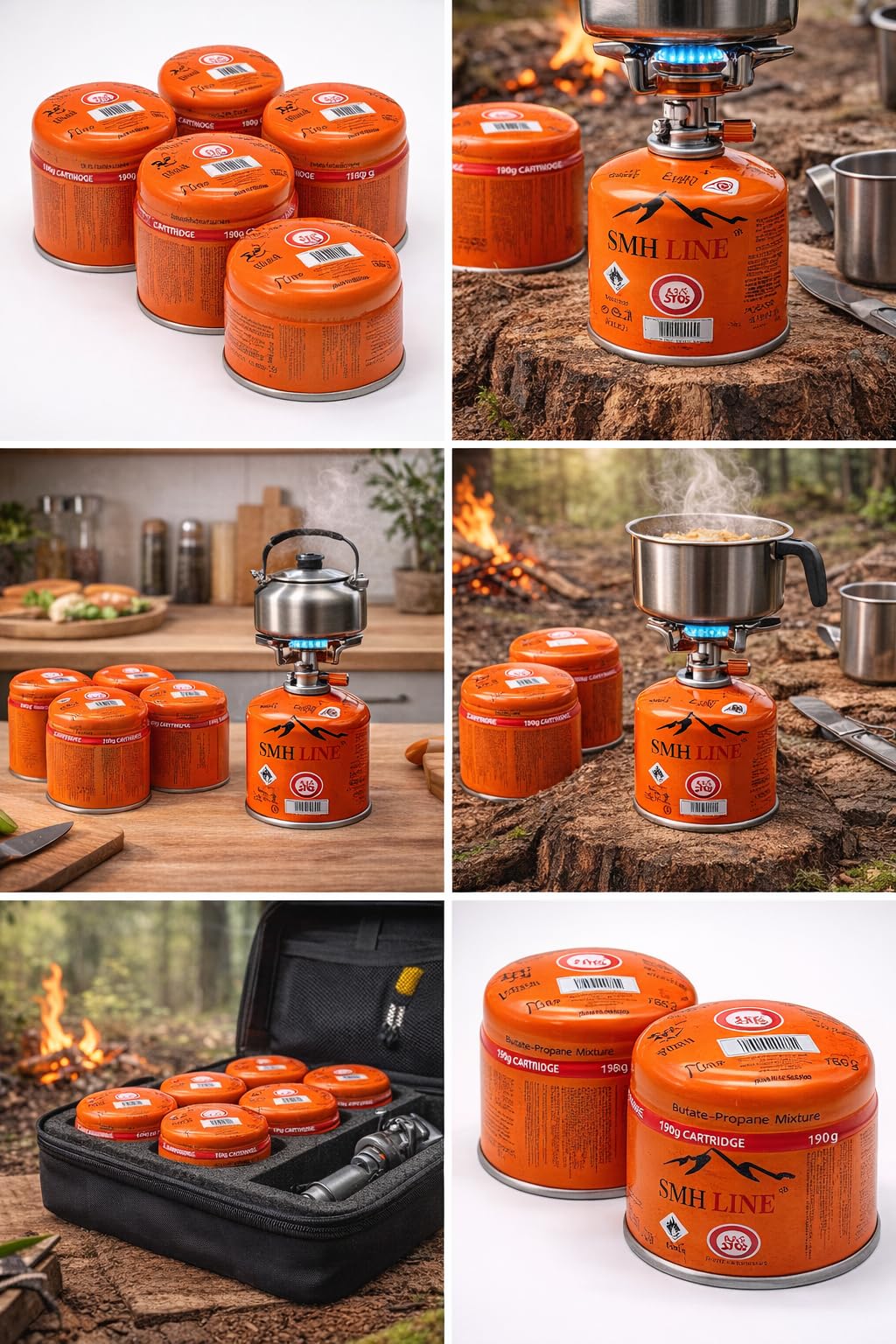 SMH LINE® Lot de 12 cartouches de gaz butane perçables universelles de 190 g avec valve de sécurité, brûleur Bunsen, gaz propane, réchaud de camping, chauffage à gaz, chalumeau, système d'arrêt de gaz
