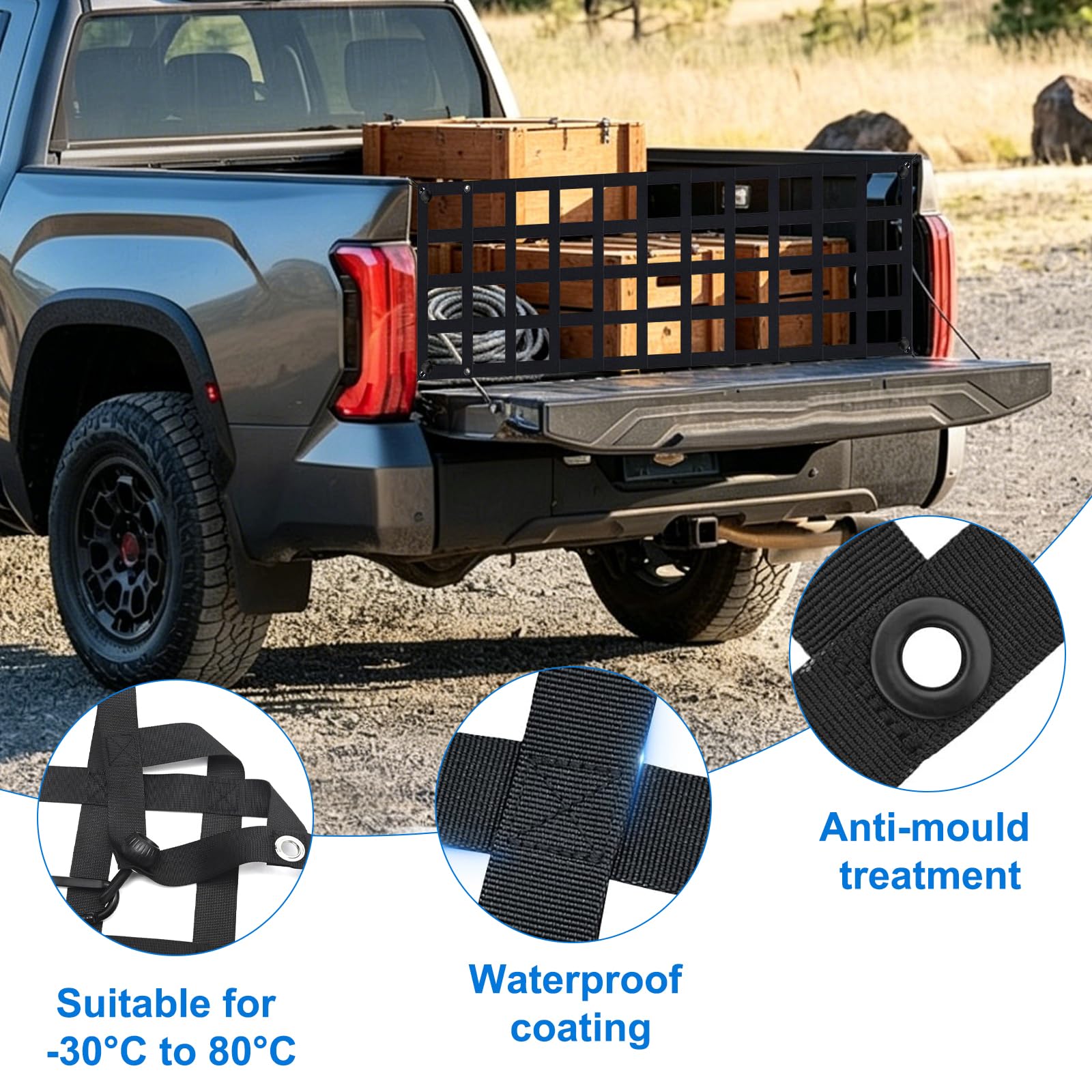 Tailgate Laadnet Voor Pickup – 152x46 Cm, 4 Verstelbare Haken, Tot 300 Kg Belastbaar, Universeel