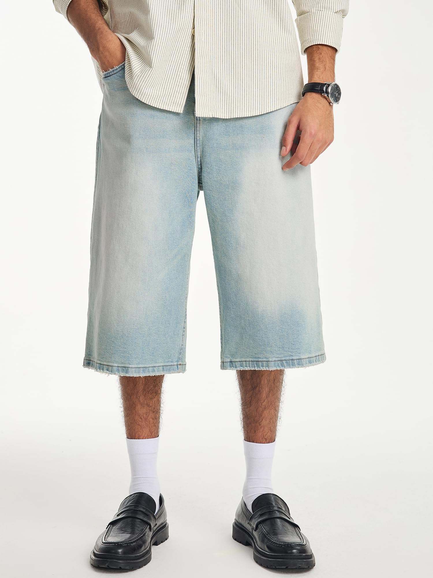 JMIERR Jeans Shorts Herren 3/4 Baggy Kurze Hosen Sommer Casual Weite Bermuda Kurze Jeans Herren Stretch Y2K Streetwear Denim Shorts Loose Fit Freizeithosen
