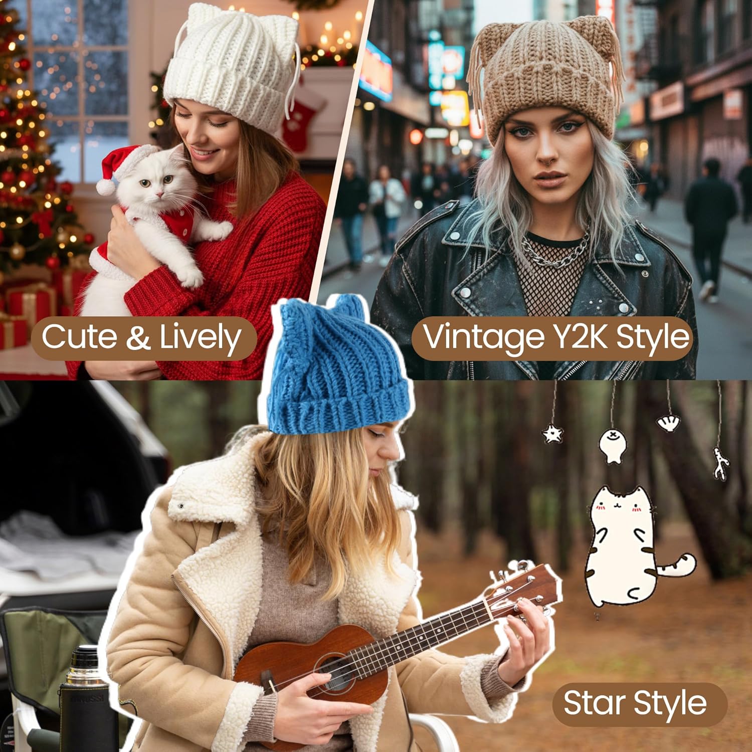 Babalet Cat Ear Beanie for Women Warm Winter Cap Chunky Knit Crochet Hat Slouchy Fox Hat Women Winter Trendy Headwear - Image 6