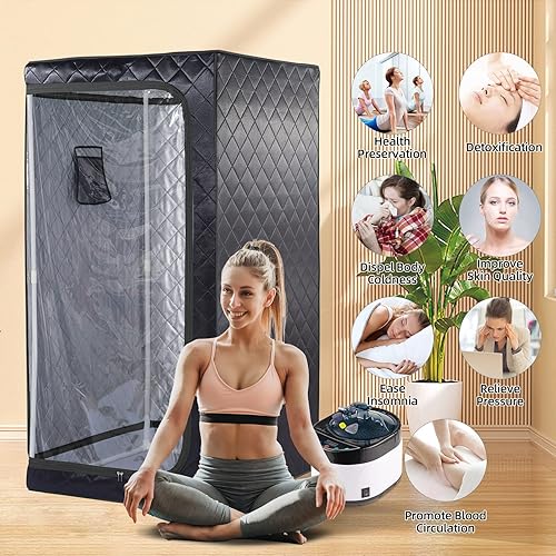 Miniatura 6 de ZONEMEL Sauna de vapor portátil de tamaño completo, spa personal para el hogar, vapor de 1500 vatios y 4 litros con control remoto, temporizador,