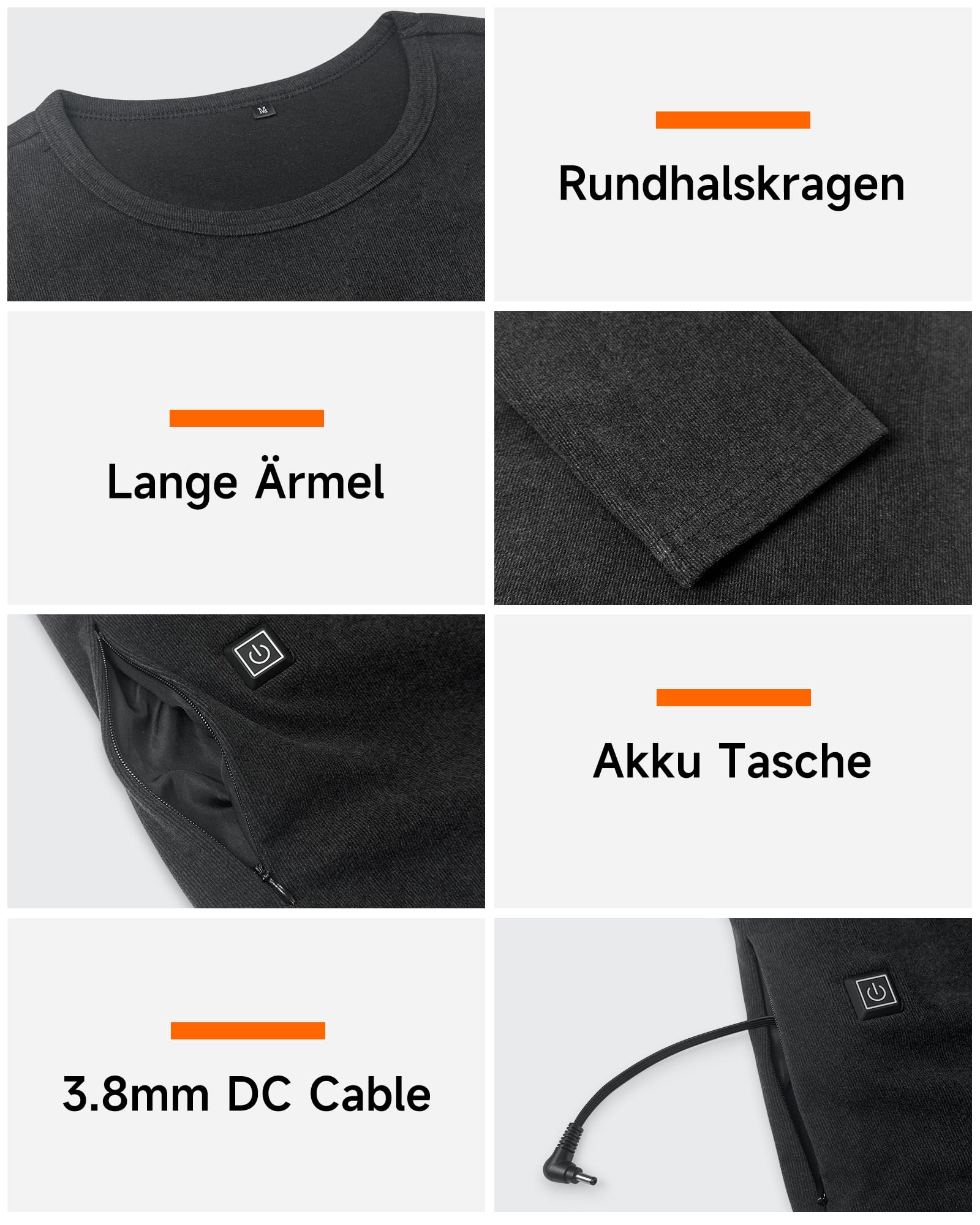 T-shirt chauffant à manches longues pour homme avec Power Bank Poids moyen Sous-vêtements thermiques chauffants Hauts Sous-vêtement thermique électrique Couche de base
