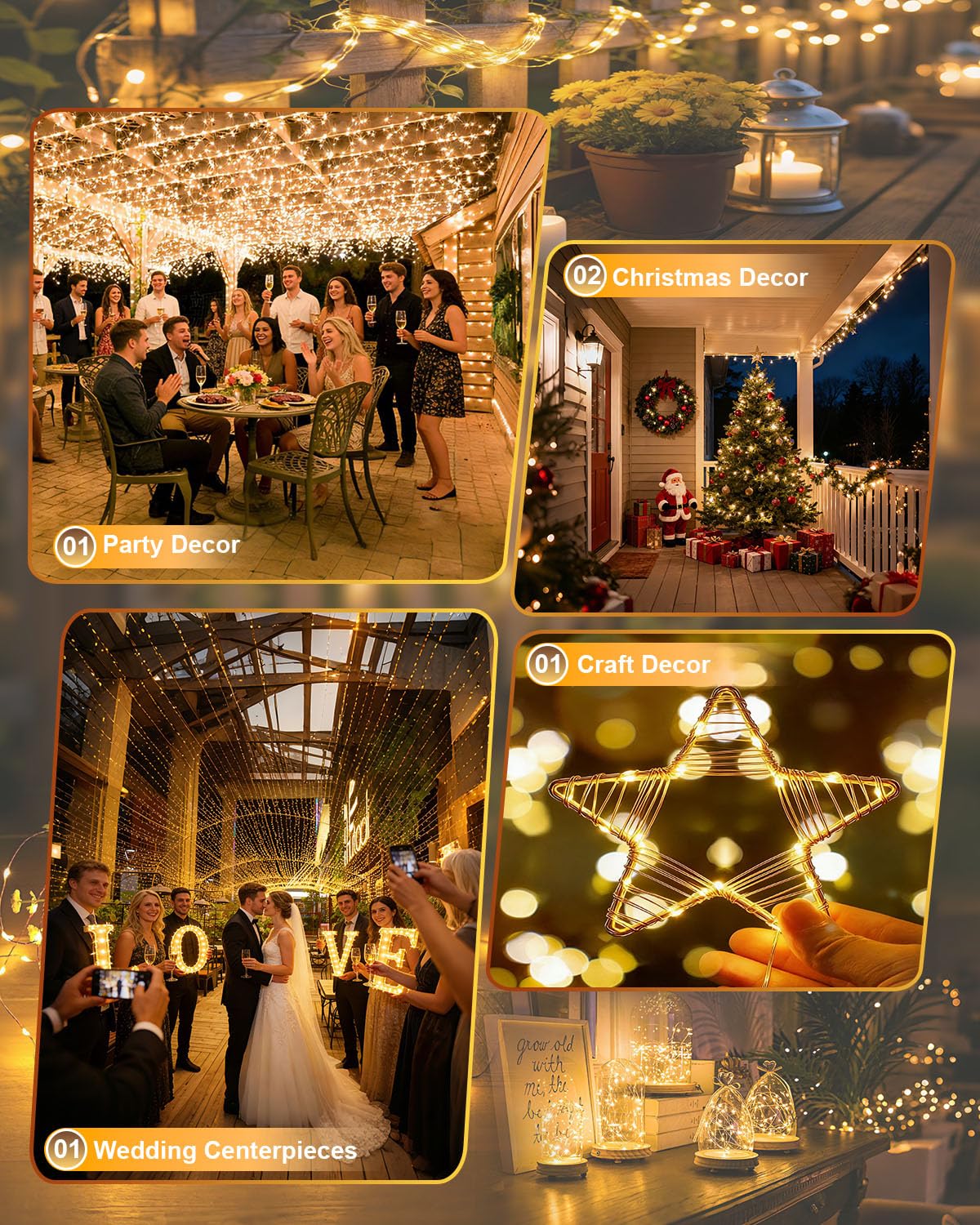 Stringa Luci LED, 4x10M 100LED Catene Luminose con USB Alimentata con Telecomando, 8 Modalità Impermeabile Decorative Luminosa per Giardino, Natale, Feste, Matrimonio(Bianco Caldo)