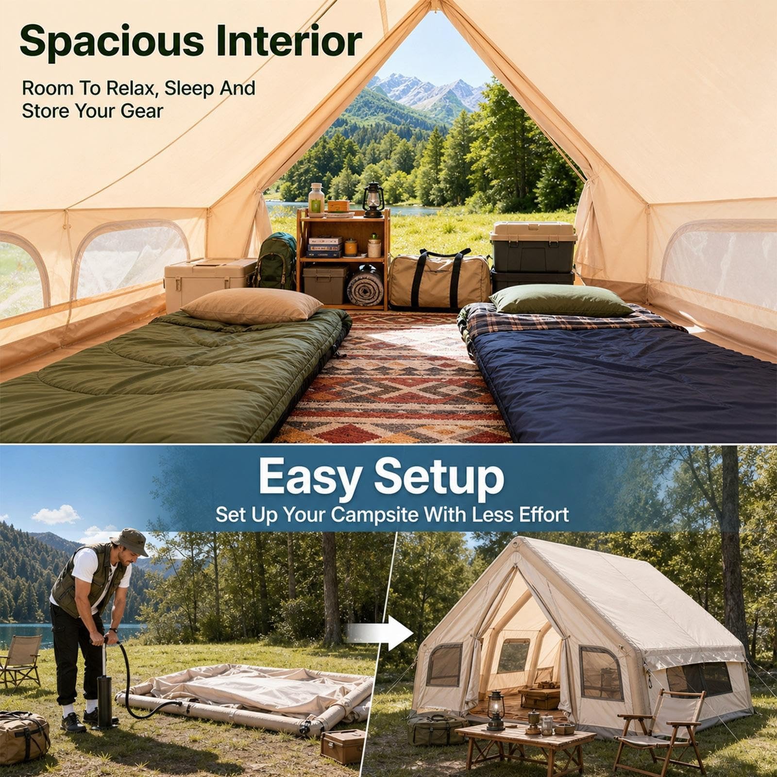 Namiot Pompowany Glamping z Wyjsciem na Piec