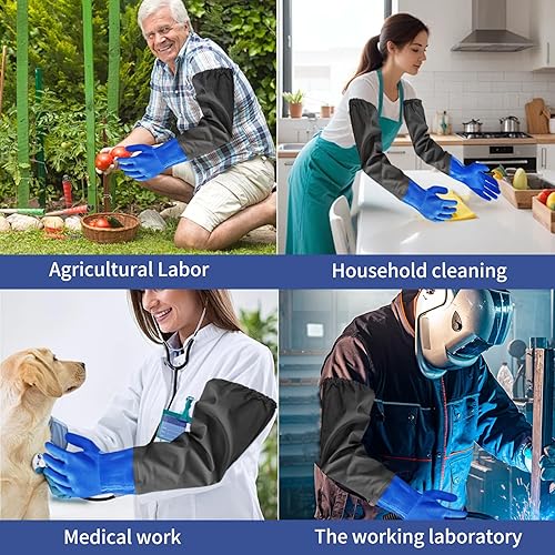 Miniatura 6 de 2 pares de guantes largos de goma de PVC resistentes a los productos químicos, longitud del codo, guantes impermeables resistentes para lavar