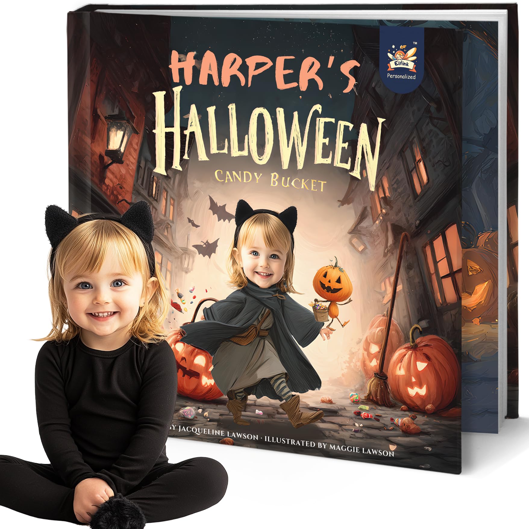 ELFINK Libros de cuentos infantiles personalizados Cubo de dulces de Halloween Nombre personalizado Foto Regalos para bebés Cuento para dormir para niños Tapa blanda