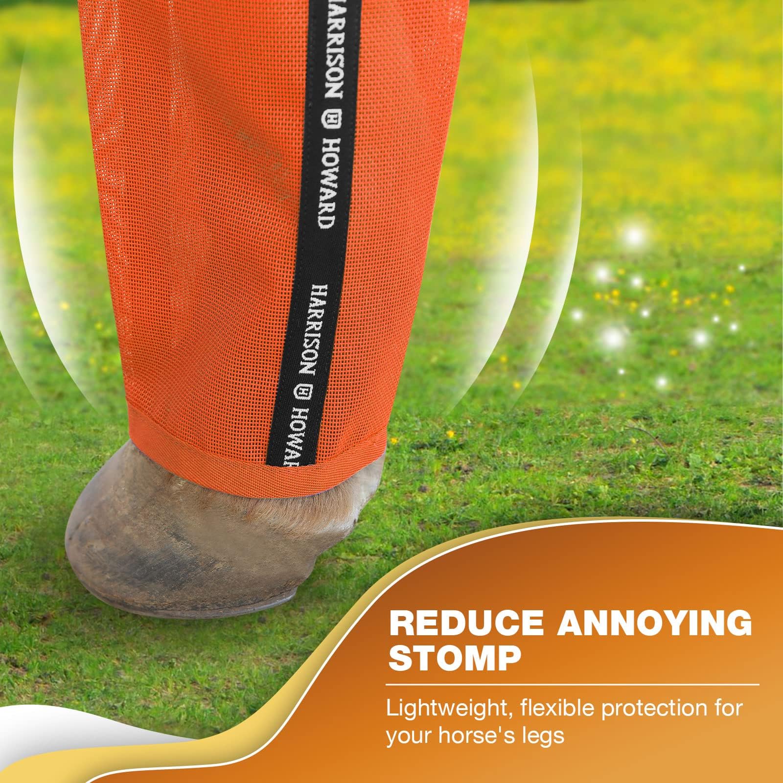 Harrison Howard Lot de 4 guêtres anti-mouches amples avec protection UV, respirantes, résistantes aux déchirures en maille fine, confortables avec bordure en laine ultra douce - Orange vif (moyen)