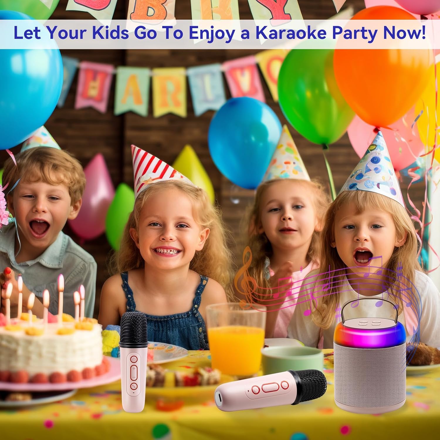 Newest Mini Karaoke Machine,Portable Bluetooth Speaker with 2 Wireless Microphones for Kids Adults, Songs Toys for Boys and Girls Birthday Gifts Home Party Indoor Outdoor Activities (Pink)