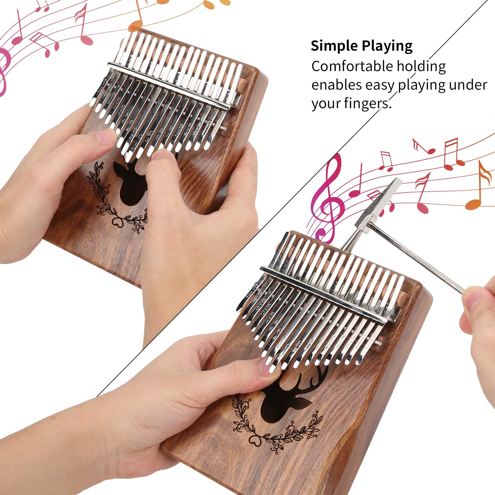 Kalimba Thumb Piano, 17 Keys Acacia Finger Piano Portable 17 Keys Thumb Piano Exquisite Wood Kalimba with Tune Hammer, Musical Instruments for Kid Adult Beginners Professional