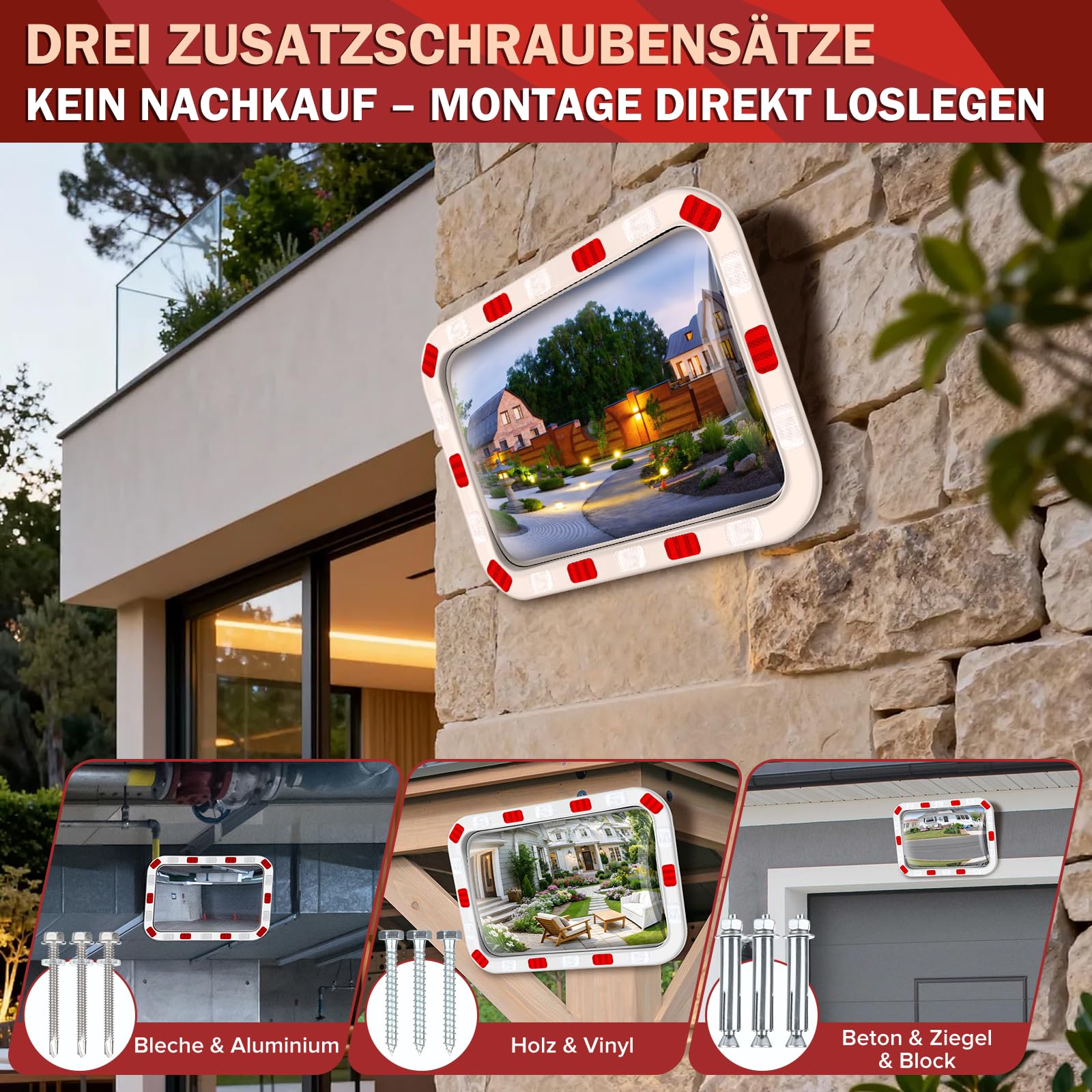 moveland Verkehrsspiegel Rechteckig 40x60 cm – Professioneller Acryl-straßenspiegel mit Verstellbarer Halterung, Einfache Montage, Weitem Blickwinkel für Verkehr, Straßen, Garage (Innen & Außen)