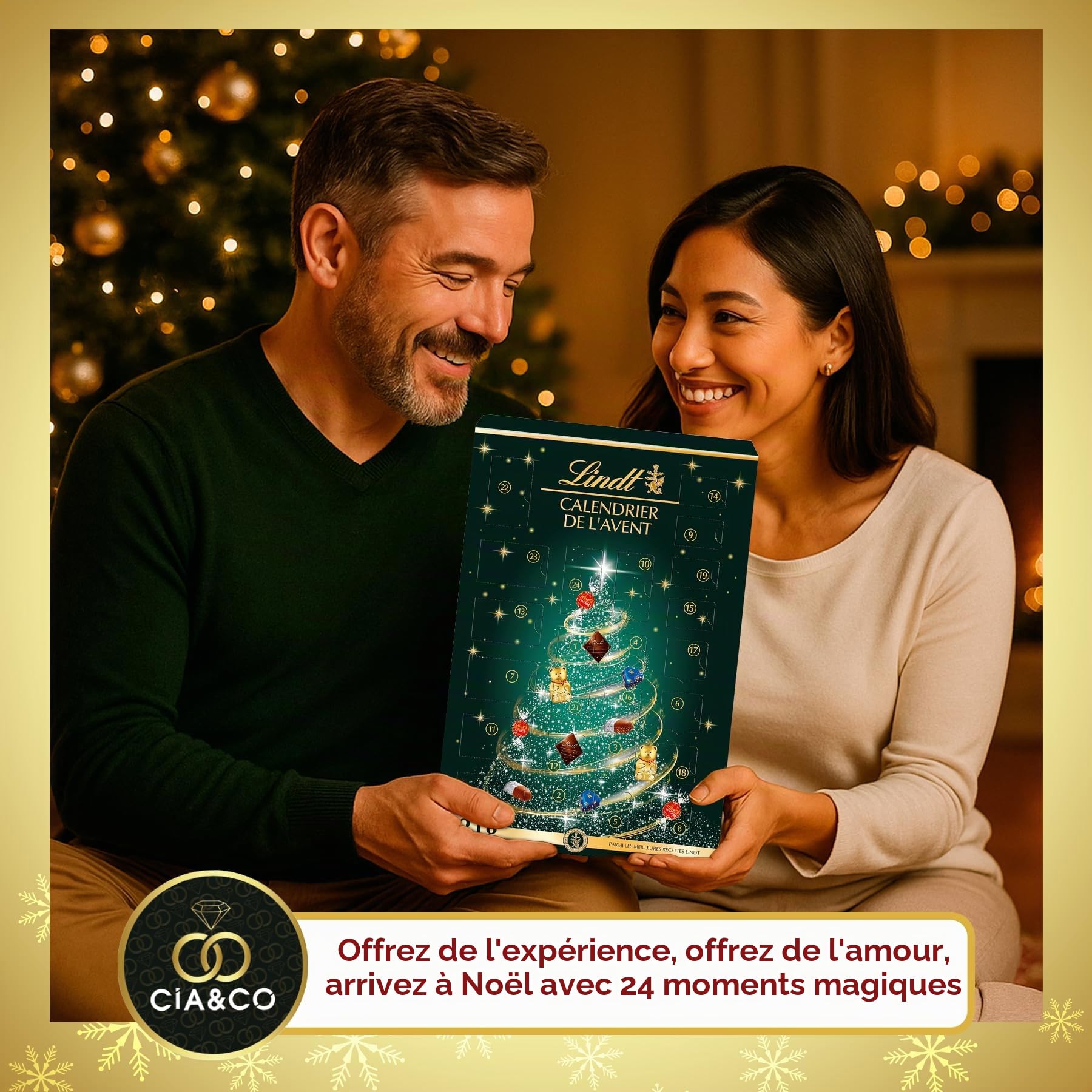 Calendrier de l’Avent LINDT 2025 Arbre de Noël · 24 Chocolats Suisses Lindor & Excellence · Assortiment Gourmet avec Ours, Cœurs & Pralinés · Carte Personnalisable Cia&Co 221 g · Cadeau de Noël Élégan