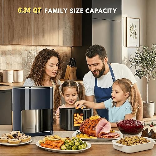 Miniatura 8 de Freidora de aire de 6.34 cuartos de galón con ventana transparente, horno freidora de aire 12 en 1, freír con aire, asar, recalentar, deshidratar,