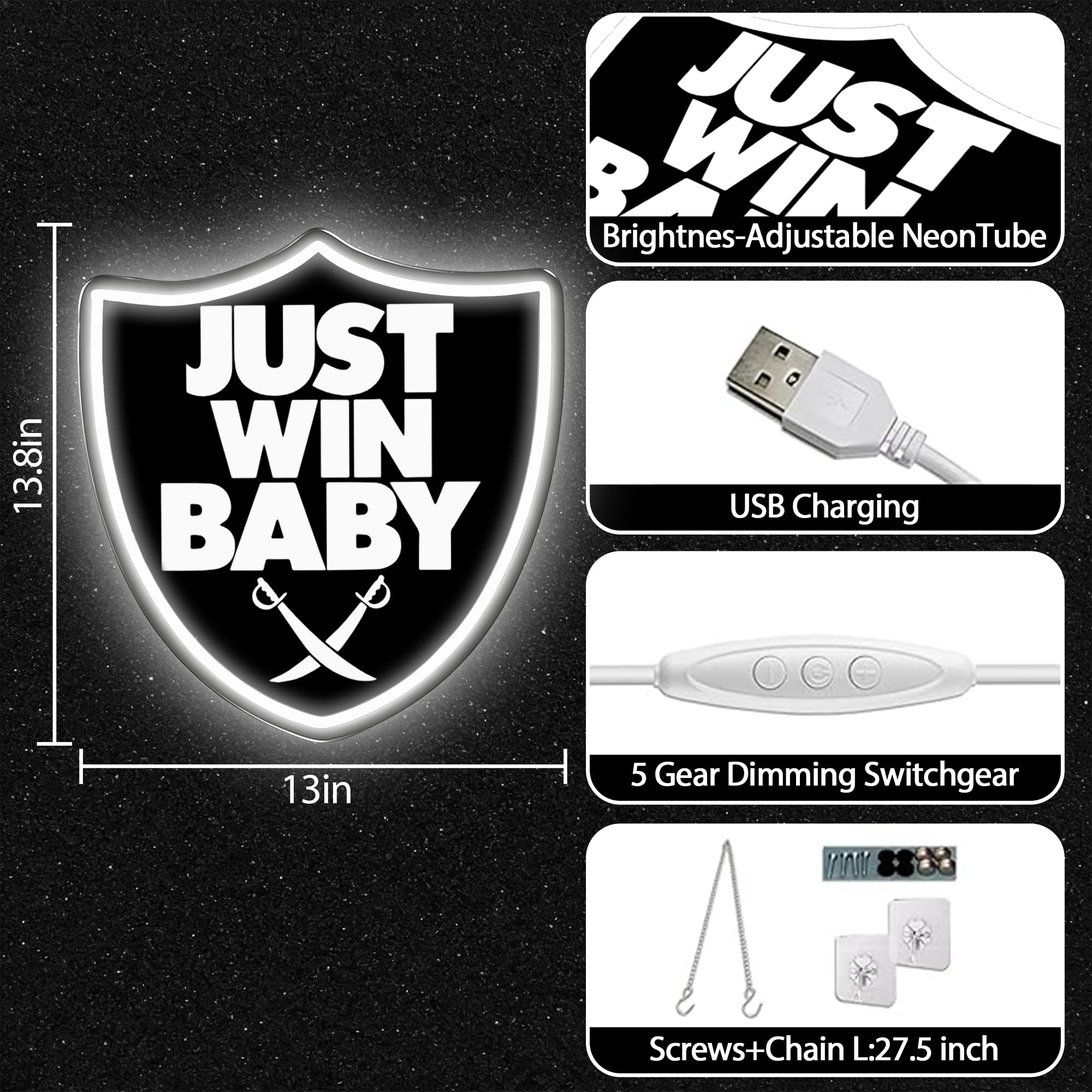 Targa al neon della squadra di calcio, con luce a LED dimmerabile, con logo Merch, alimentata tramite USB, per decorazione da parete, camera da letto, sala giochi, regalo di compleanno per bambini e
