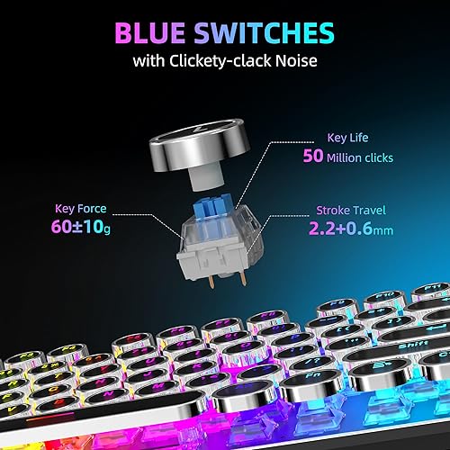 Miniatura 6 de Combo de teclado mecánico y mouse para juegos de máquina de escribir, teclados con cable retroiluminados RGB arcoíris con interruptores azules,