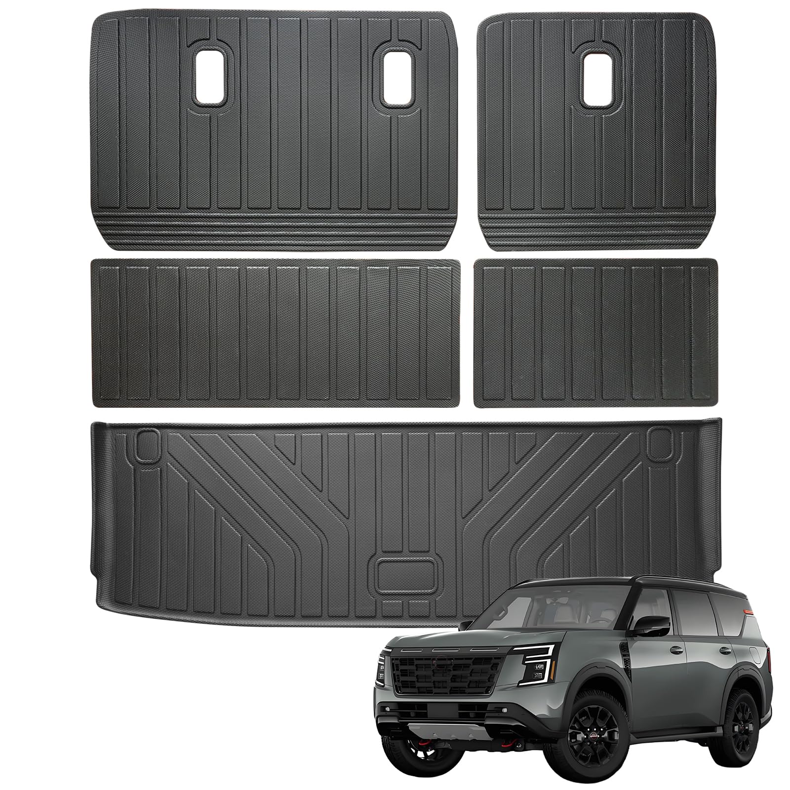 Trunk Mat for 2025 Nissan Armada & Backrest Mat(fit 7&8 Seats) TPE All-Weather Set Trunk Mat Covering The Backrest，Custom Fit Non Slip-Cargo Liners Accessories