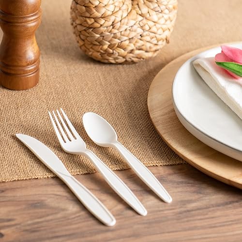 Miniatura 5 de EKKO - Juego de cubiertos compostables, ecológicos, desechables, 380 utensilios desechables grandes, duraderos y resistentes al calor (7 pulgadas),