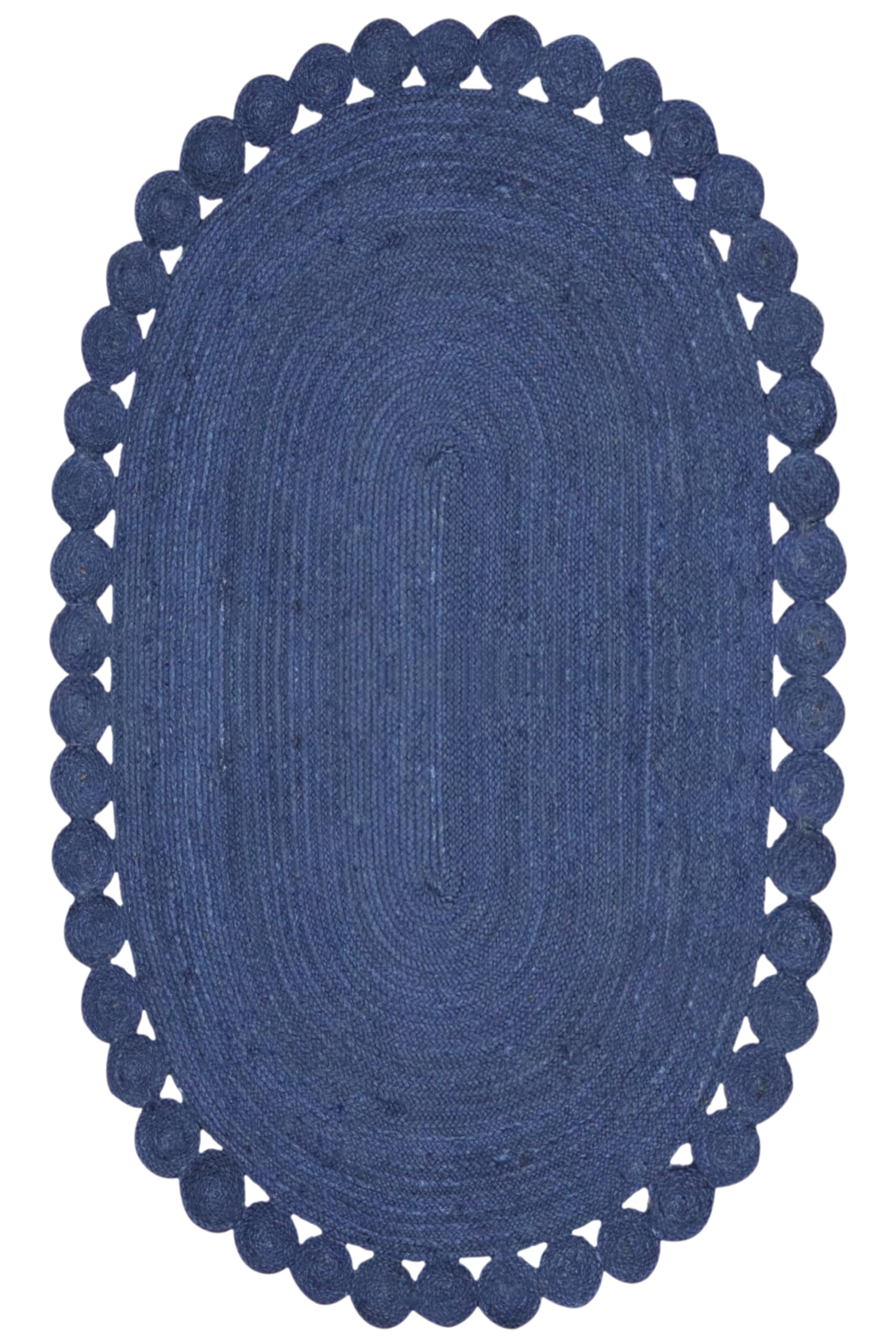 Tapis ovale en jute tressé bleu 122x183 cm fait main