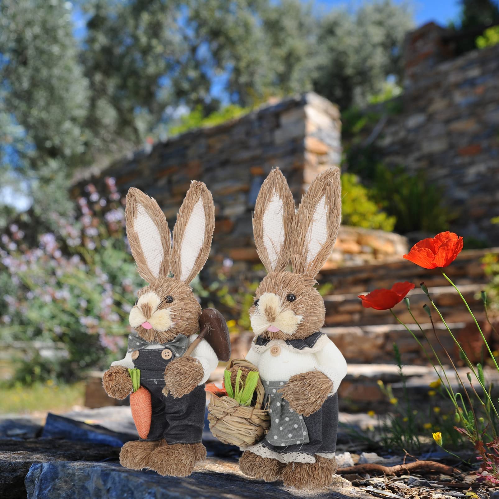 Abaodam 4stücke Woven Bunny Figuren Handgefertigte Deko Hasen Für Ostern Große Rattenstatue Für Wohnzimmer Garten Und Kinderzimmer Leichte Und Niedliche Osterdekoration