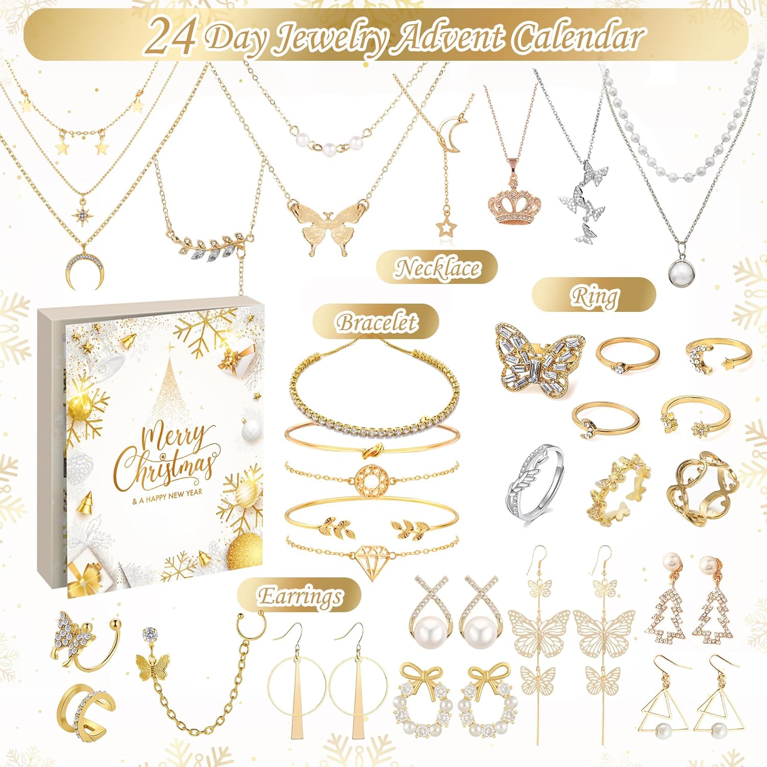 2025 Jewelry Advent Calendar Christmas for Women, Fashion Bracelet Necklace Ring Earrings, 24 Days Countdown Holiday, Christmas Surprise for Daughter, Girlfriend, Wife, Mom - Image 4