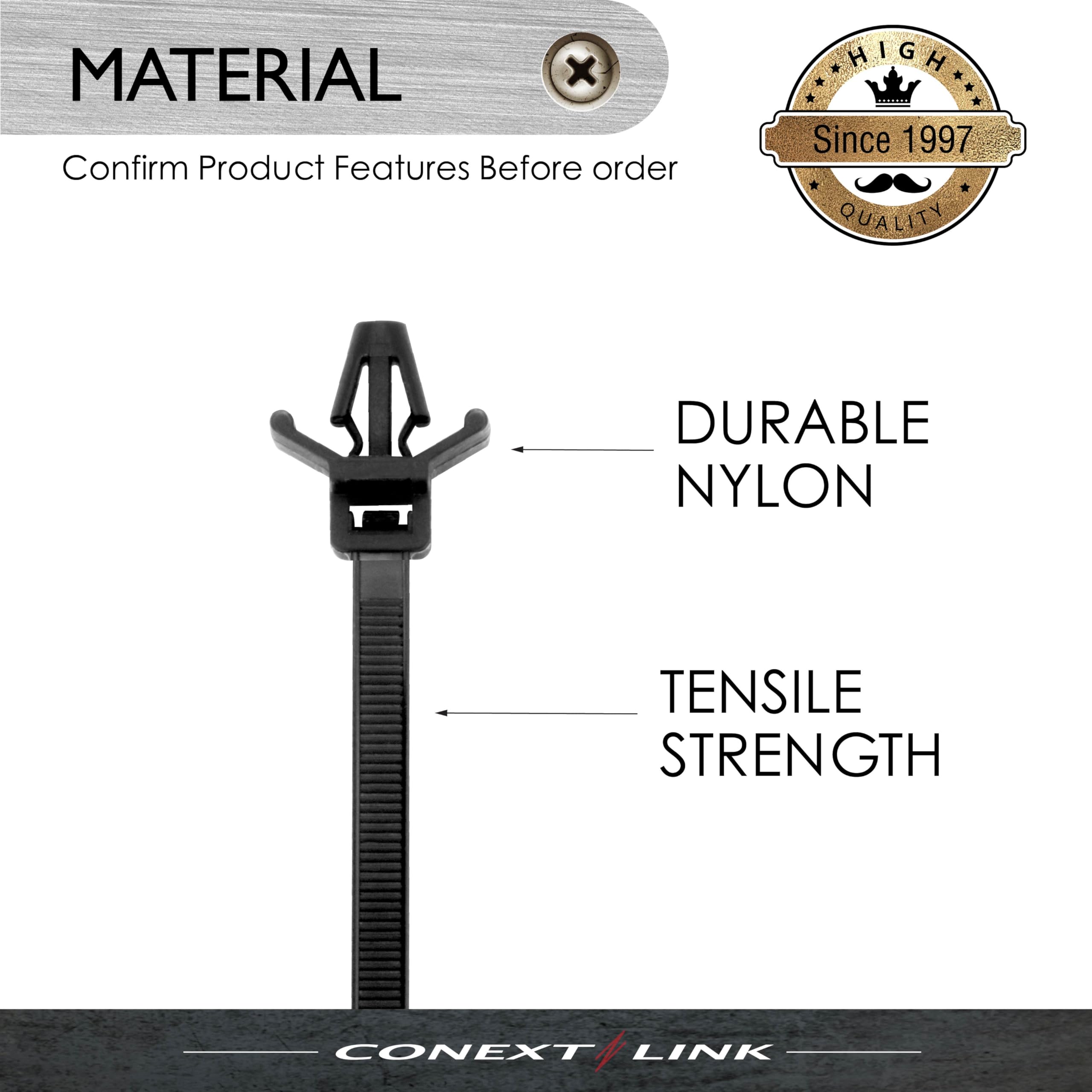 100 bridas de cable de nailon UV con cabeza de flecha, soporte de empuje de 22,7 kg, 18,2 cm, color negro