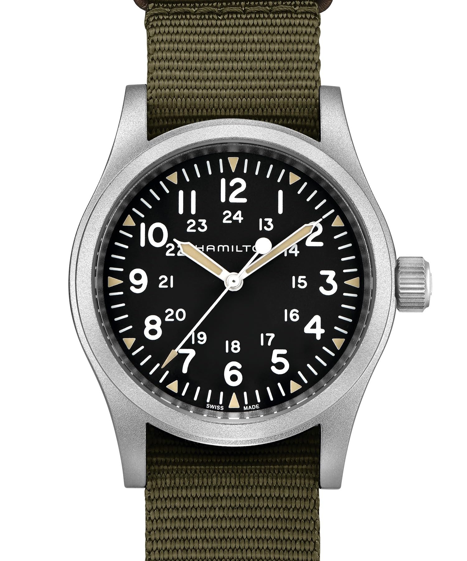 Hamilton Mens Watch Khaki Field Mechanical 38Mm | Swiss Made | 38Mm Stainless Steel Case | Black Dial Analog Watch | Green Textile Nato Strap (Model: H69439931), Black, Mechanical (B07HSPSX5M) Amazon Price History, Amazon Price Tracker
