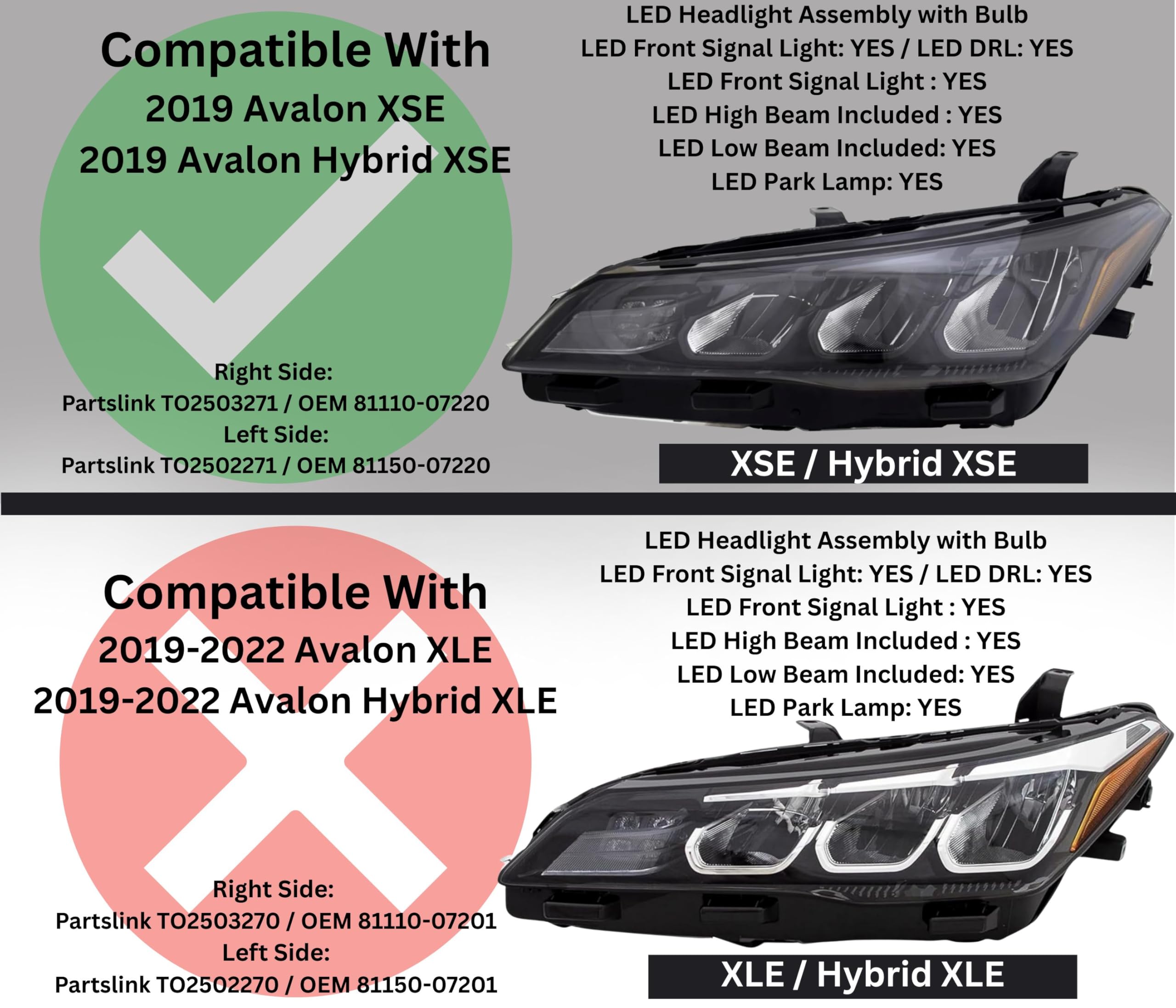 Amazon.com: Replacement For Toyota 2019 Avalon XSE/Hybrid XSE