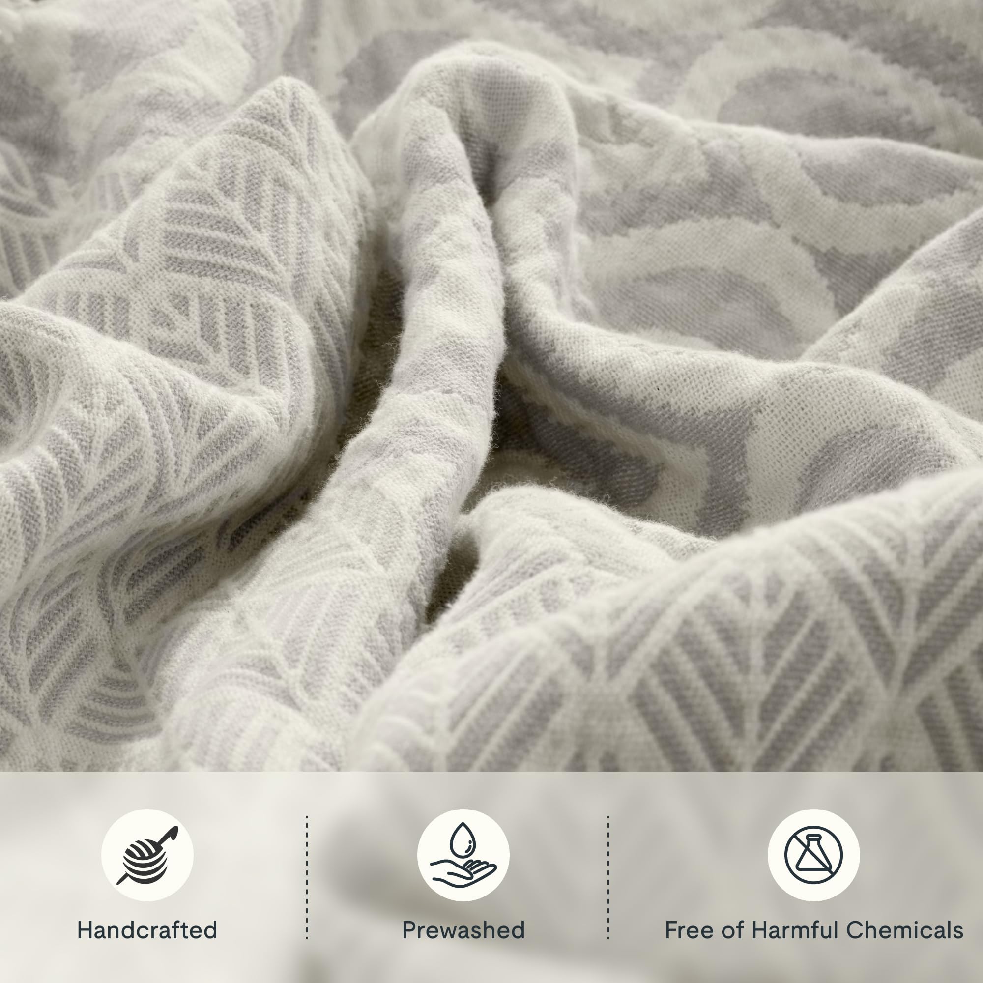 FLEXISPOT Manta Premium de Algodón Turco 130x170 cm,Tejido Jacquard Suave,Prelavada y Transpirable,Respetuosa con la Piel,Manta Ligera para Sofá,Cama,Viajes,Camping y Decoración del Hogar,Gris