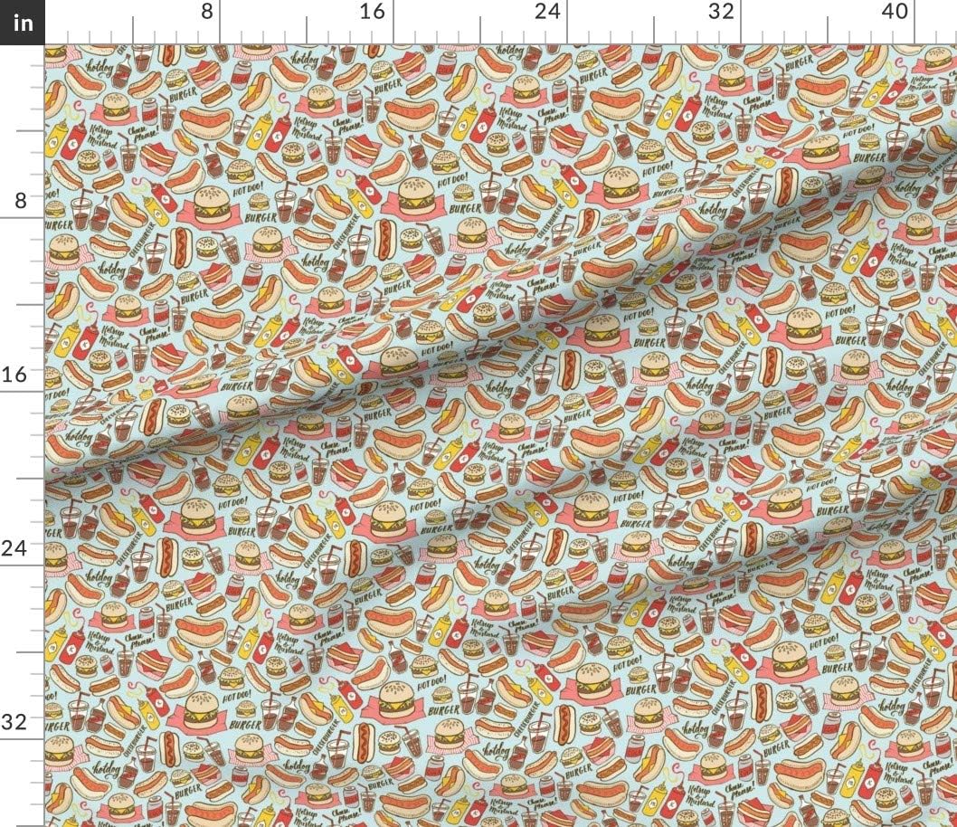 Spoonflower Fabric - BBQ Food Hot Dog Hamburger Mustard Picnic Printed on Petal Signature Cotton Fabric by The Yard - Sewing Quilting Apparel Crafts Decor