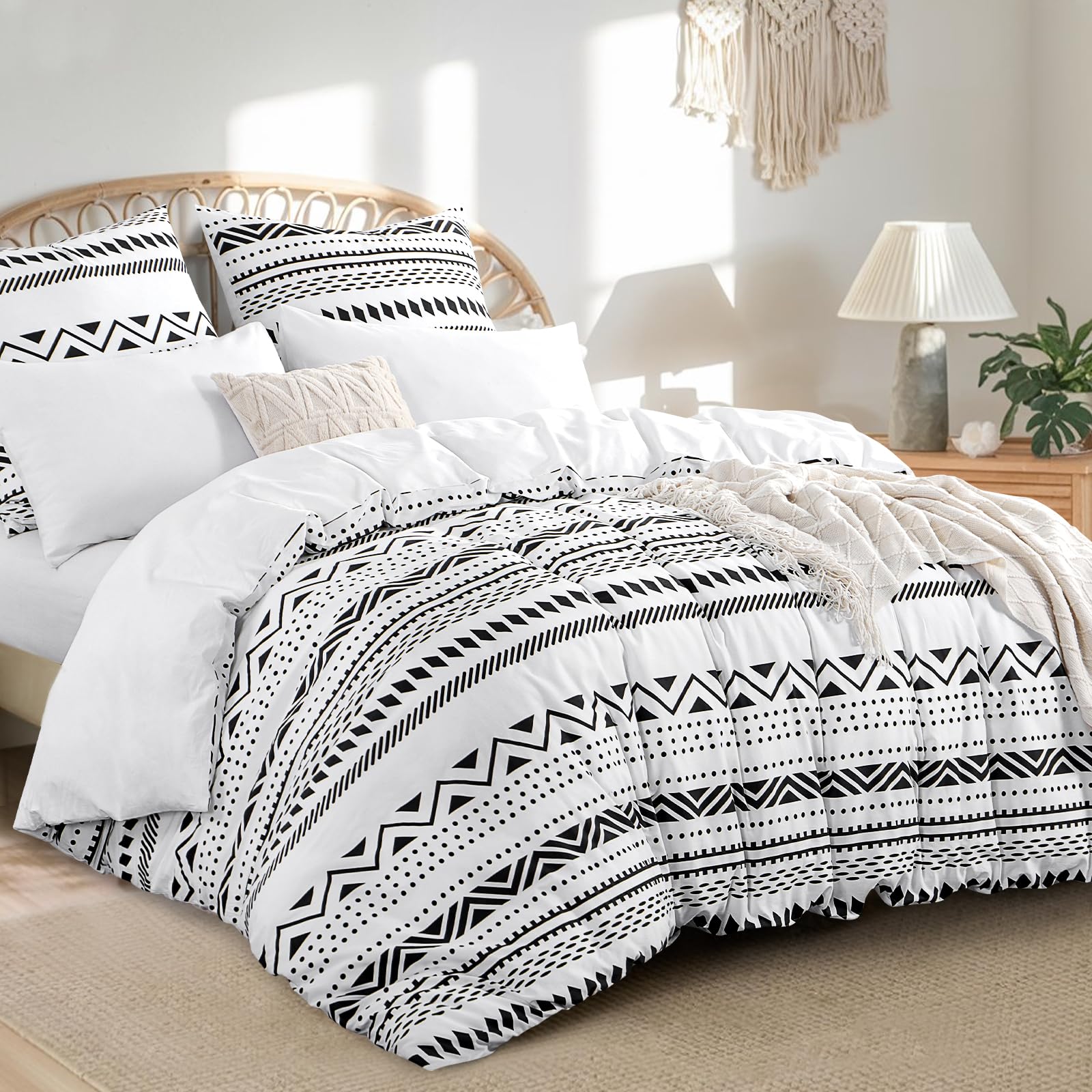 RUIKASI Bettwäsche 220x240 Baumwolle 3 teilig Grau - Baumwollbettwäsche 220 x 240 mit Boho Grau, Bettbezug Set 240x220 Cotton mit Reißverschluss