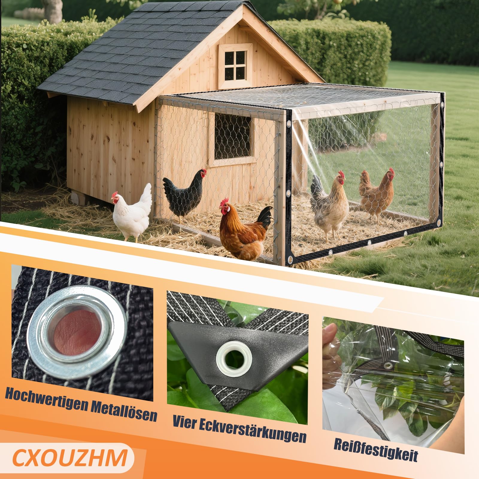 Telo Impermeabile Trasparente con Bordi Rinforzati, Telone in PVC Resistente, Copertura Protettiva Multiuso per Esterni, Tenda Antipioggia con Occhielli 3x3m